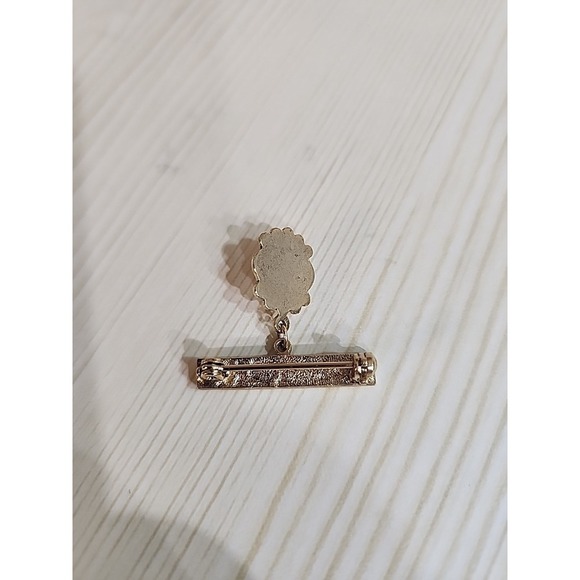 Vintage Faux Pearl Rope Bar Brooch Pin Gold Tone 1980's Dangle Elegant - Picture 2 of 3